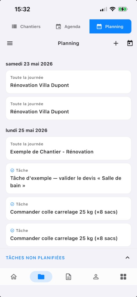 Planning chantier PlanSite